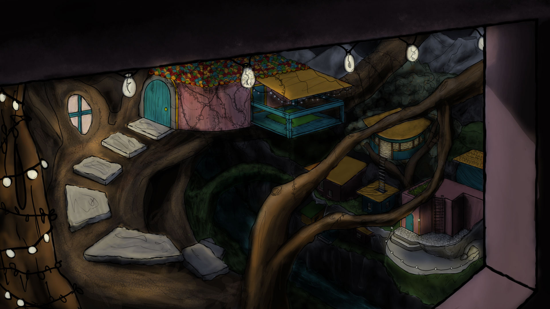 Illustrated world using photoshop painting for Illustration and Color class